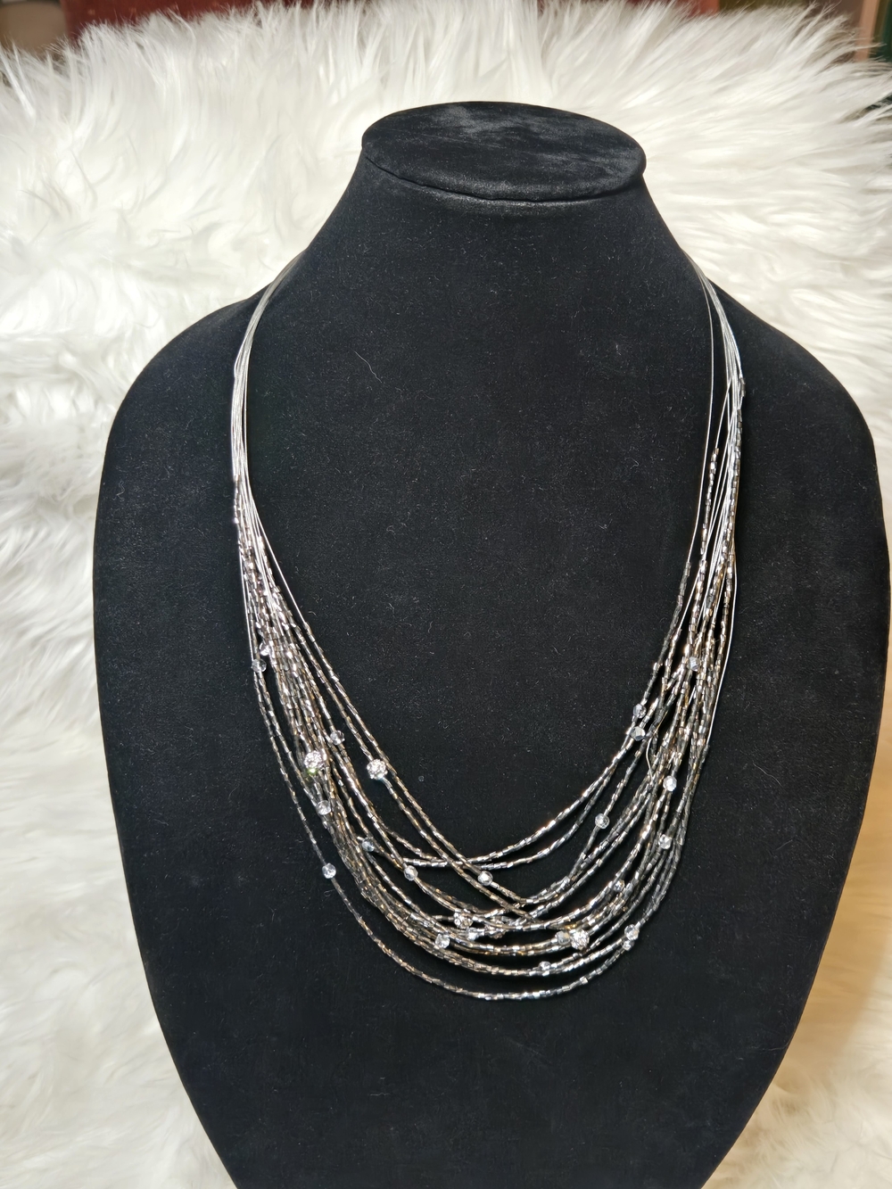Chico's Multi-Strand Silver Crystal Accent Necklace